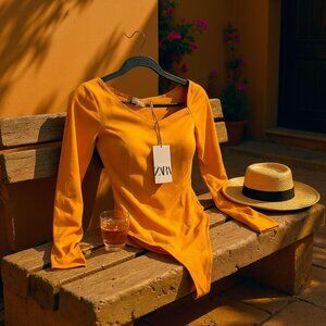 Zara Bodysuit Women's Small Orange Cotton NWT